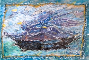 Two Witches Speeding Slowly Across the Harbour in a Claw-Footed Bath Sally Swain © original art