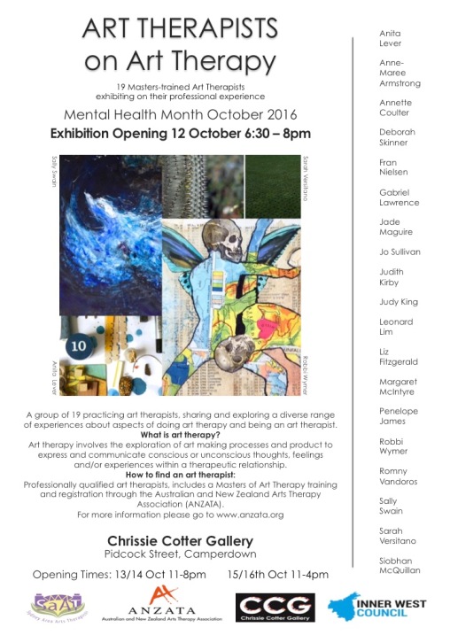 Art Therapists on Art Therapy exhibition Chrissie Cotter Gallery Camperdown, Sydney opens Wednesday 12th October, 2016