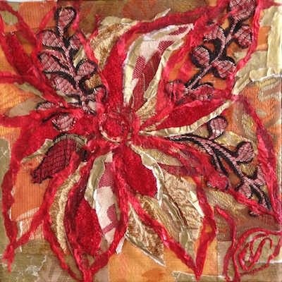 red gold fabric flower art