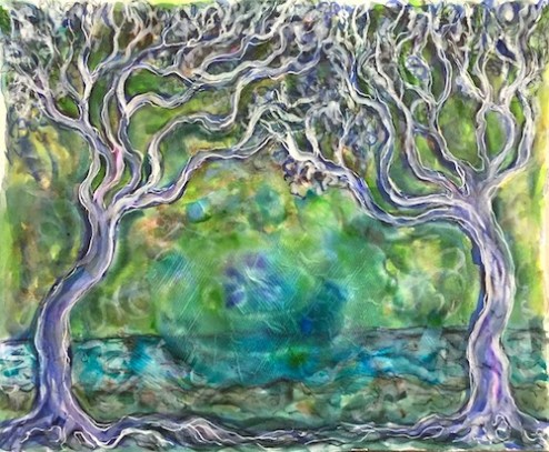 watercolour blue trees